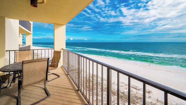 A balcony with a view of the beach and ocean. - Phoenix III…Gulf Front!...One bedroom (Orange Beach)