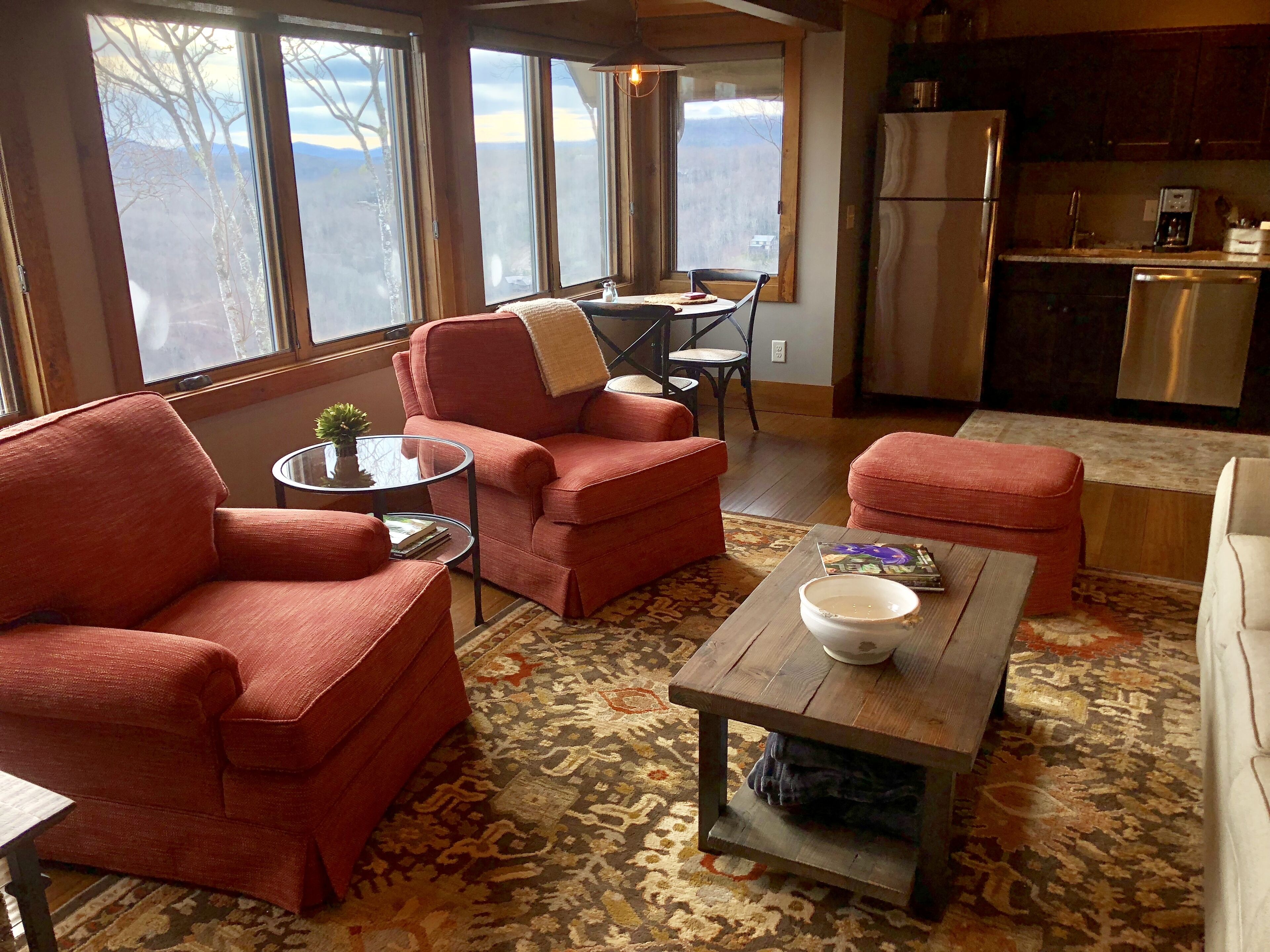 Smart TV, fireplace, DVD player, books