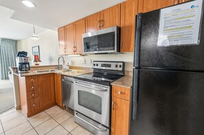 Fridge, microwave, oven, stovetop - Stunning Ocean Front Views steps to Boardwalk/Pier (Myrtle Beach)