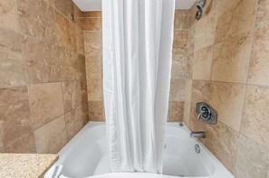 Combined shower/tub, hair dryer
