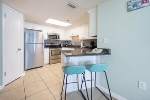 Fridge, microwave, oven, dishwasher