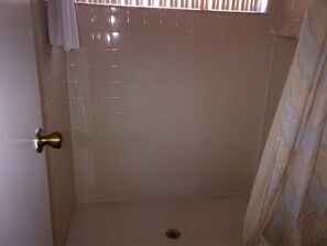 Bathtub, towels, soap, shampoo