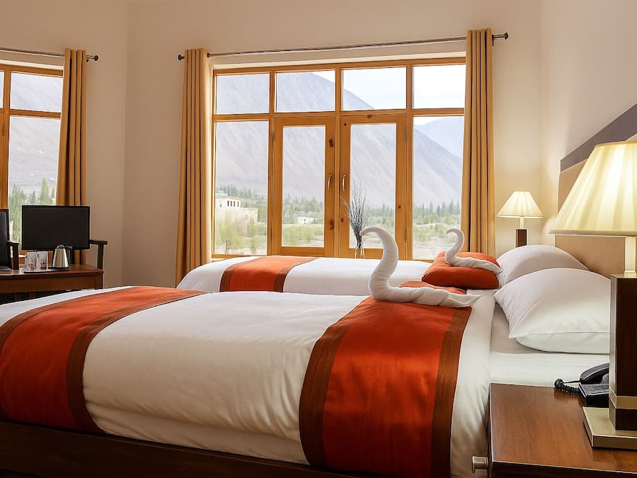 Premium bedding, desk, blackout drapes, rollaway beds