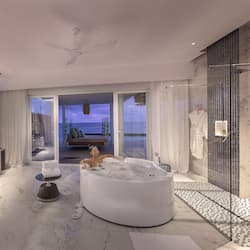 Superior Water Villa with Pool | Bathroom | Separate tub and shower, deep soaking tub, rainfall showerhead