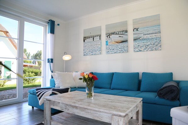 Smart TV, fireplace, DVD player, books