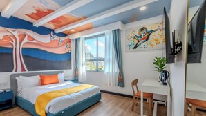 A modern bedroom with a bed, a desk, and a chair. - Kingfisher Nest Hotel Suites-Westlands, Near Sarit Center (Nairobi)