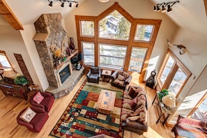 Smart TV, fireplace, video games, DVD player