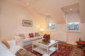 Flat-screen TV, DVD player, books