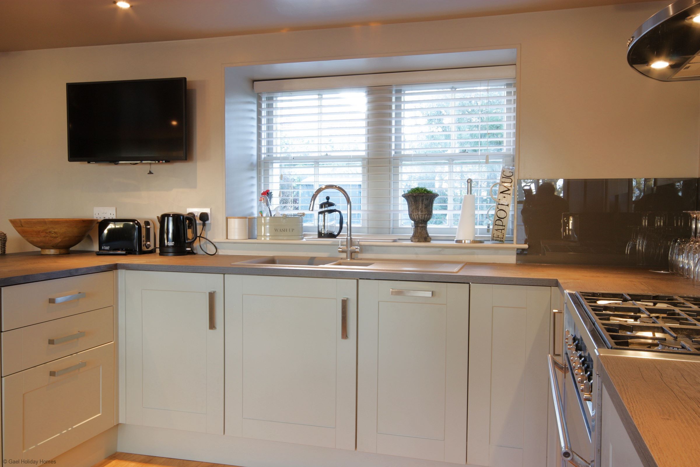 Microwave, oven, toaster, cookware/dishes/utensils