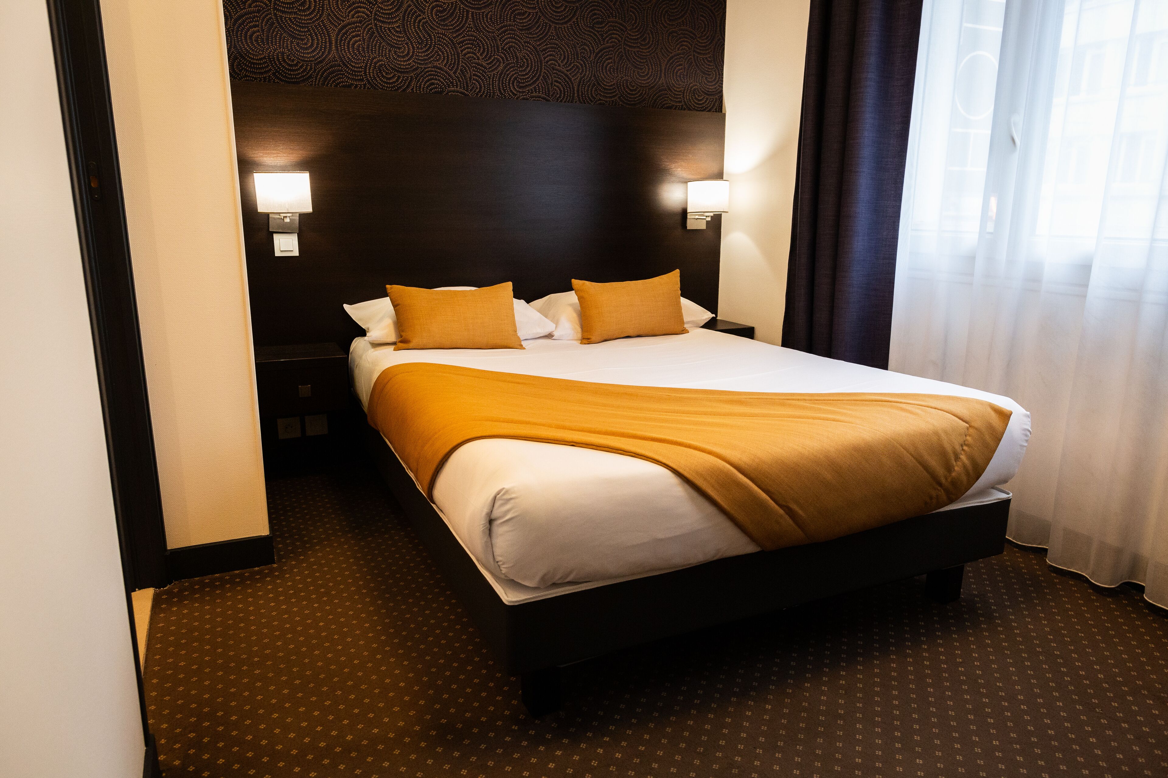 double room | premium bedding, desk, blackout curtains, iron/ironing board