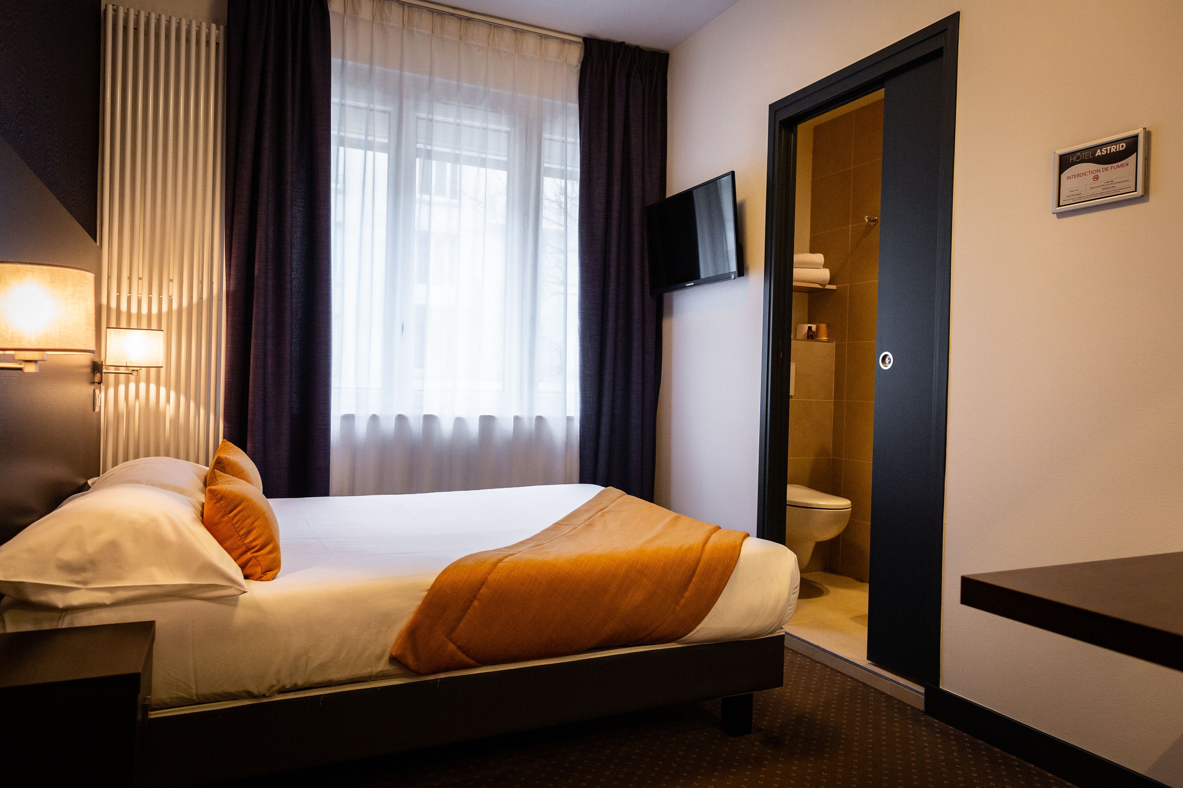 double room | premium bedding, desk, blackout curtains, iron/ironing board