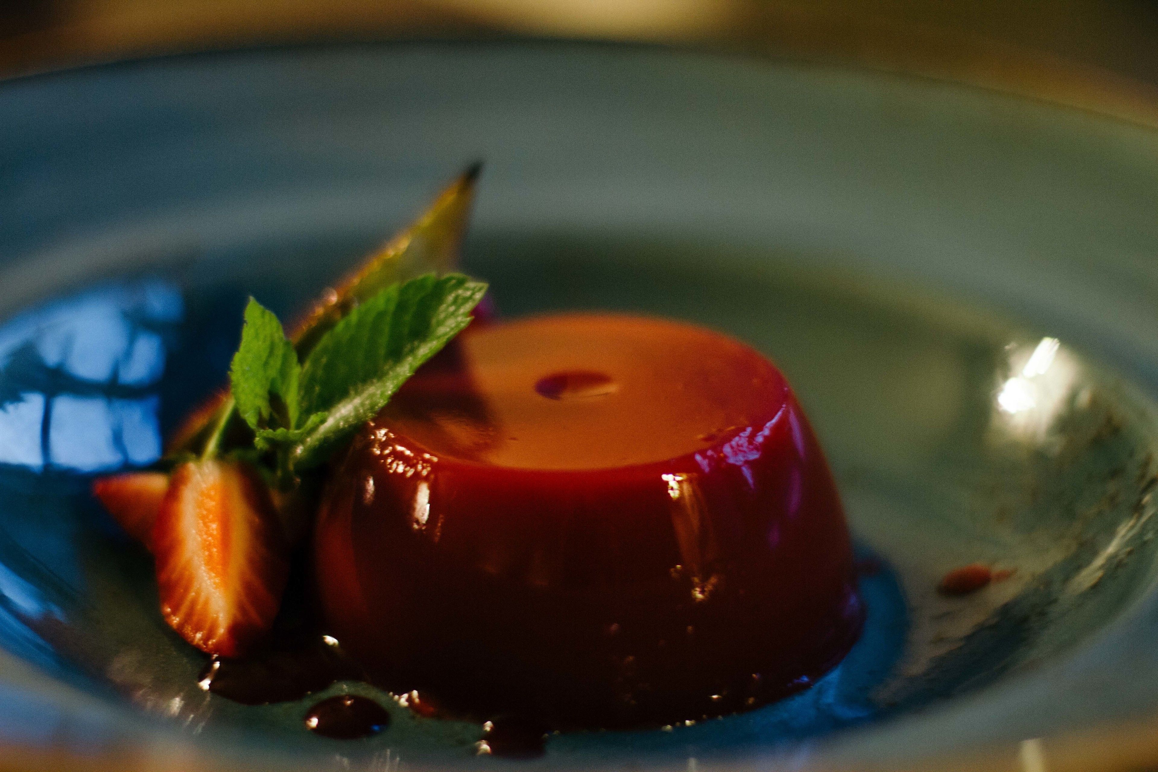 A dessert on a plate.
