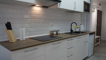 Apartment (MOLO) | Eigene Kochnische | Kühlschrank, Mikrowelle, Herdplatte, Geschirrspüler