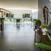 Una piscina al aire libre, sombrillas, tumbonas