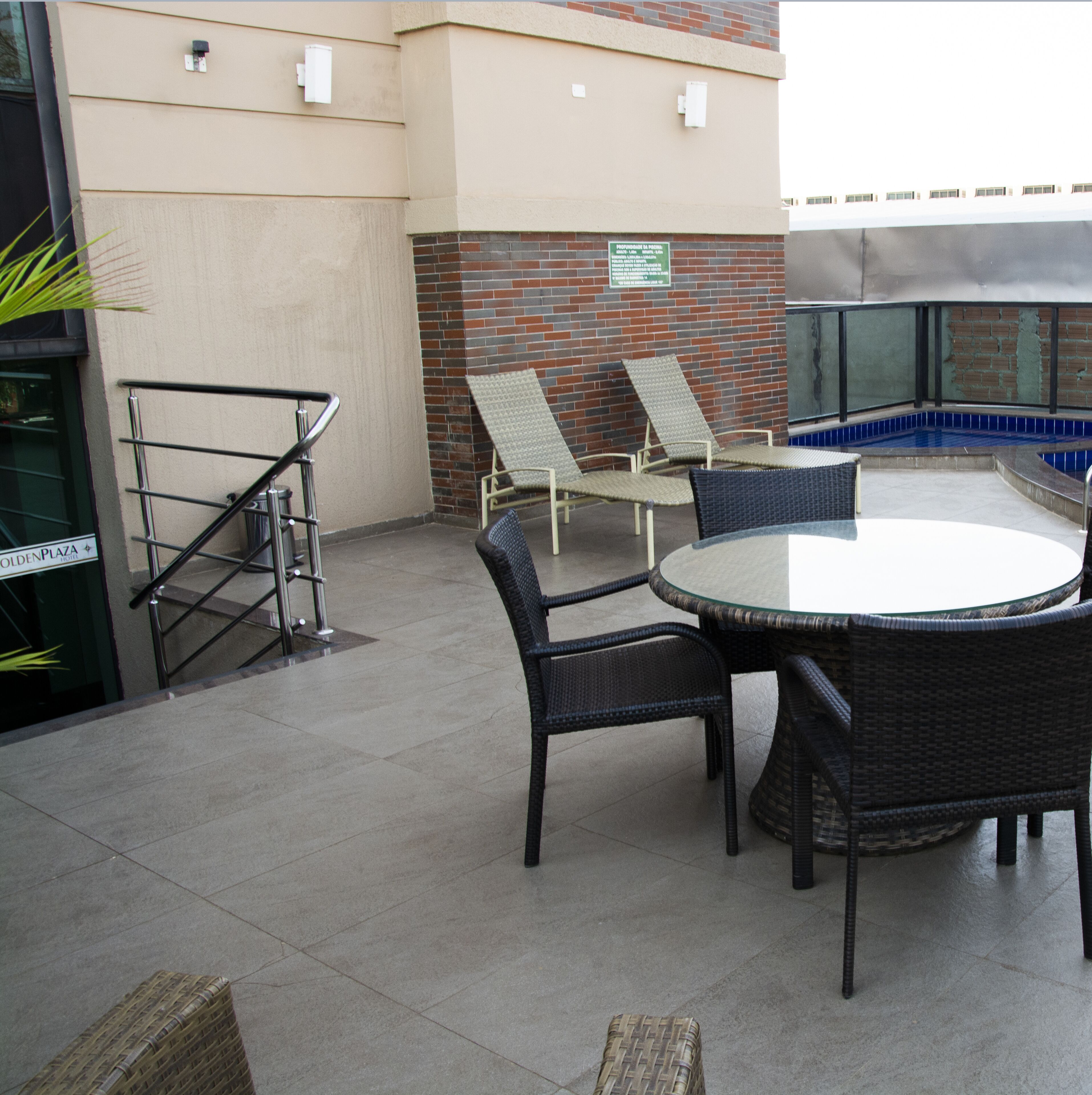 outdoor pool, pool umbrellas, pool loungers