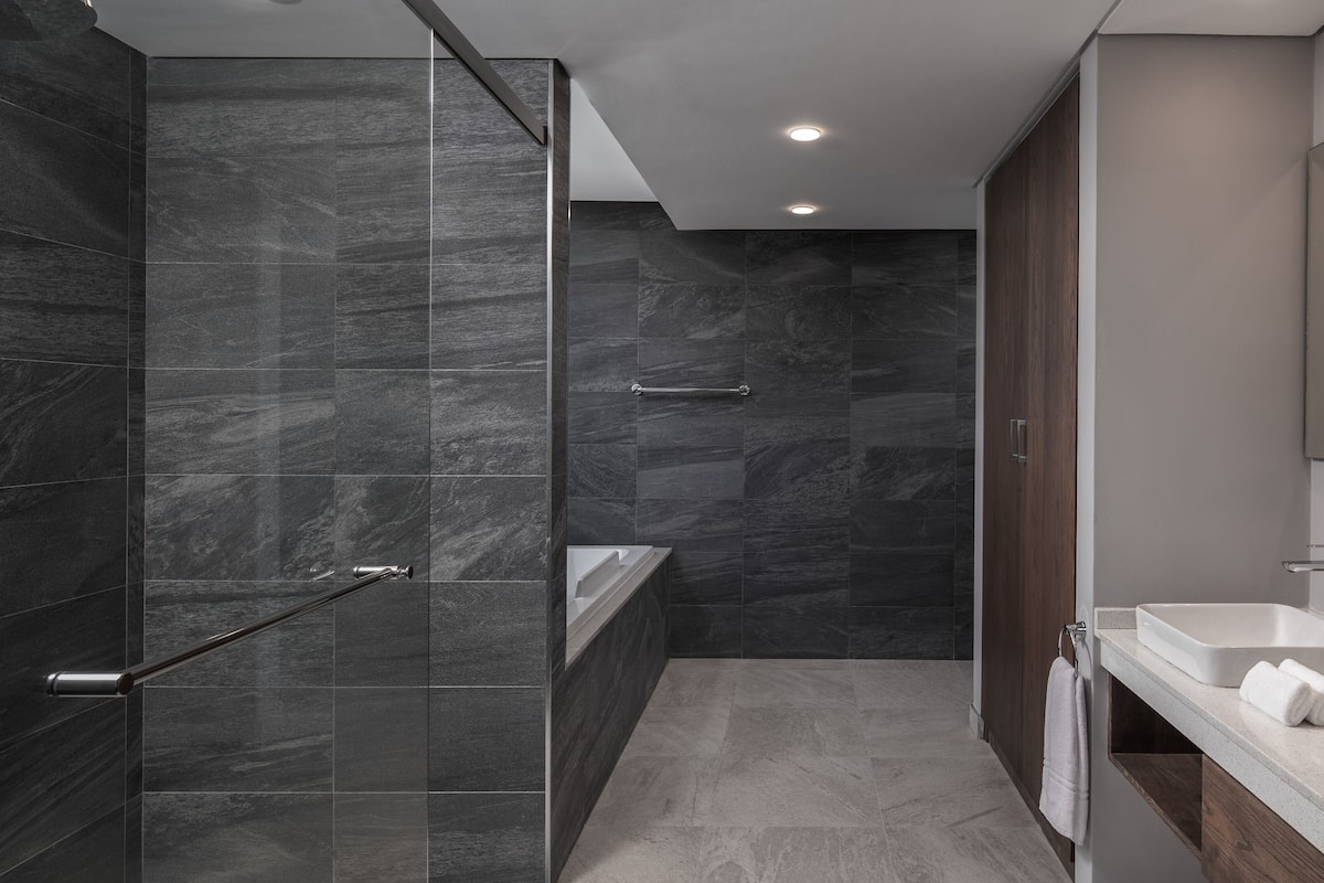 free toiletries, hair dryer, slippers, towels