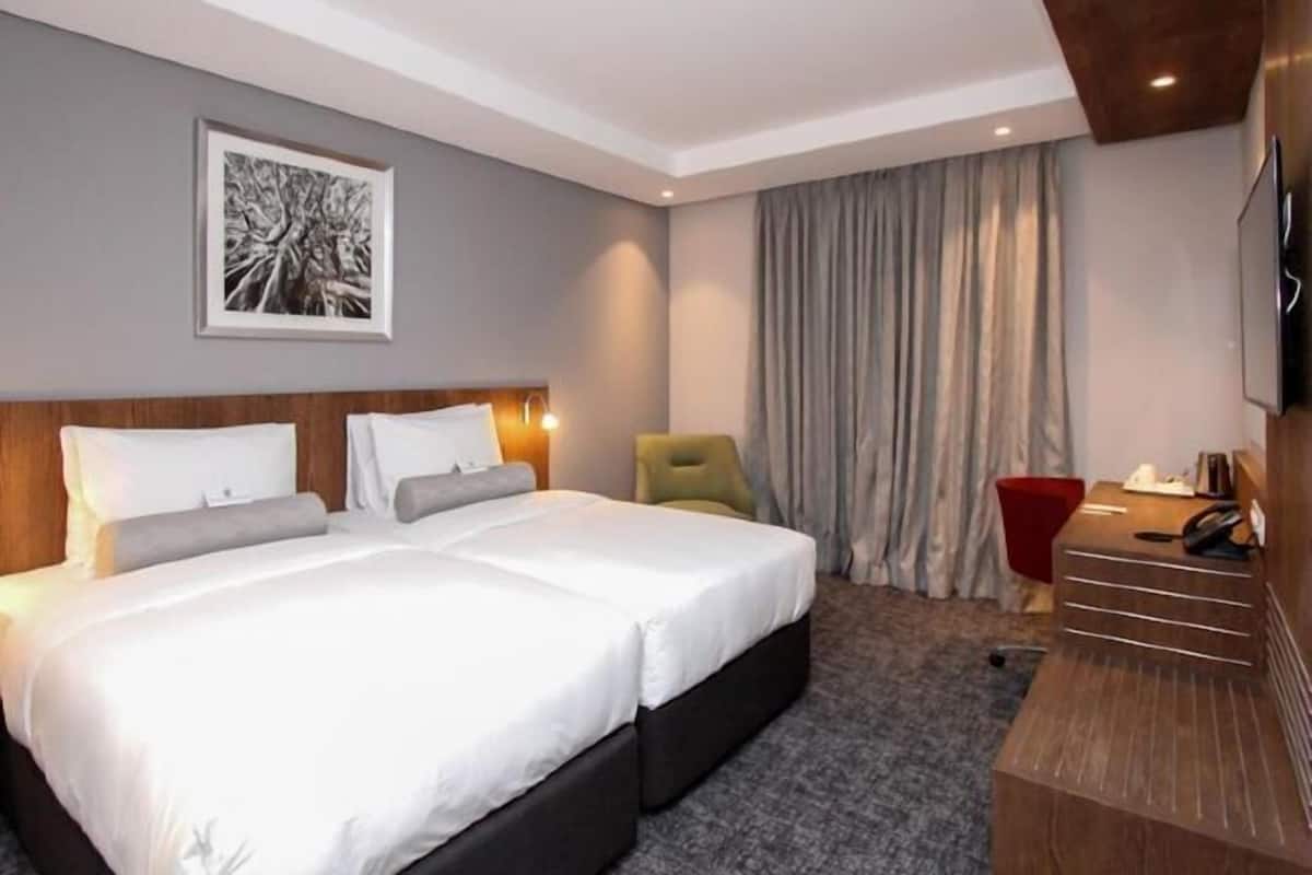 In-room safe, desk, laptop workspace, blackout drapes