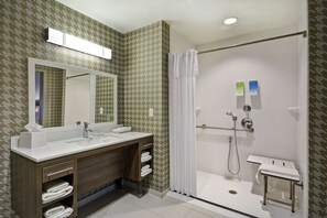 Suite, 1 Queen Bed, Accessible (Mobility & Hearing, Roll-in Shower) | Bathroom shower