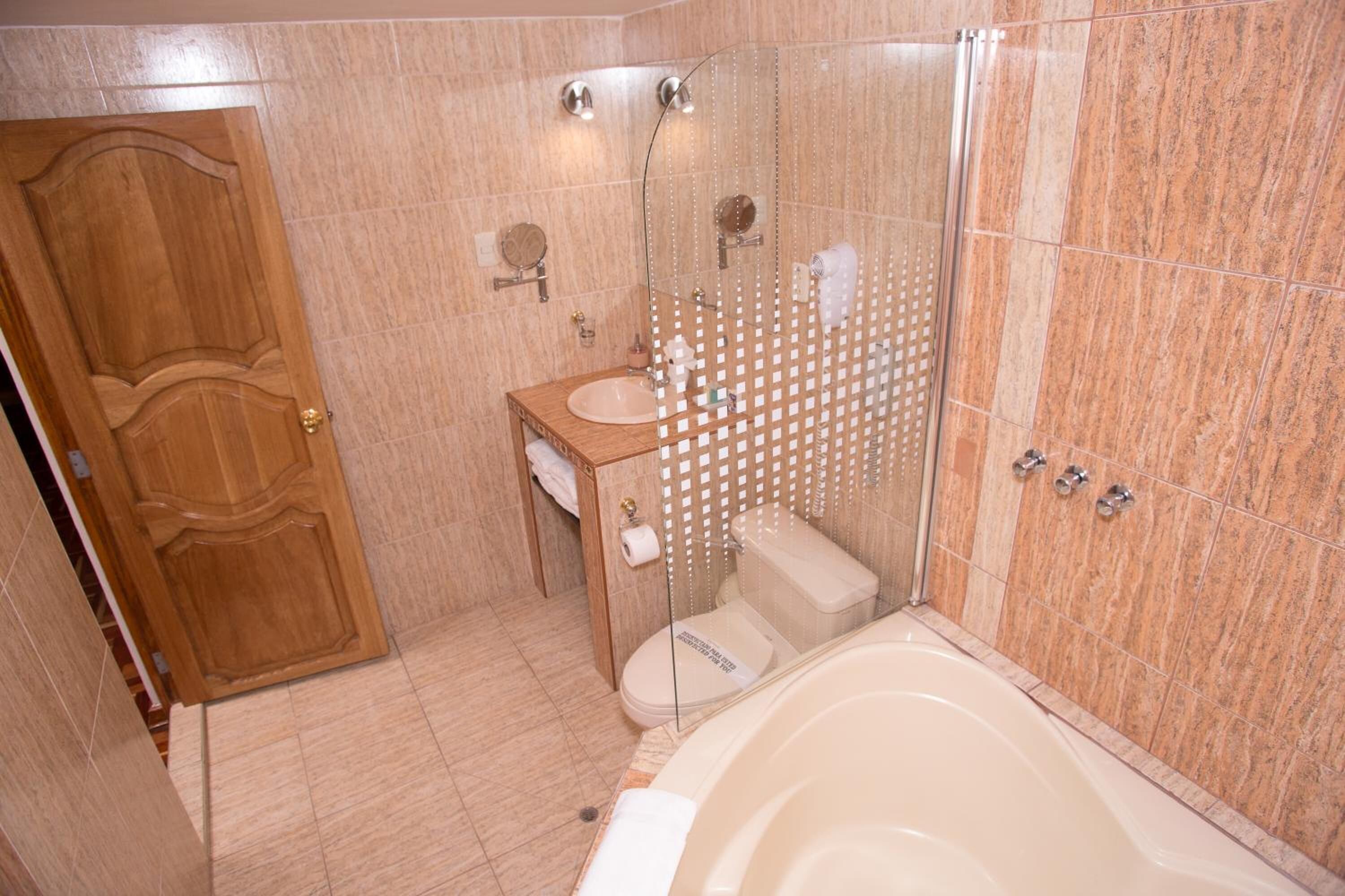 free toiletries, hair dryer, towels