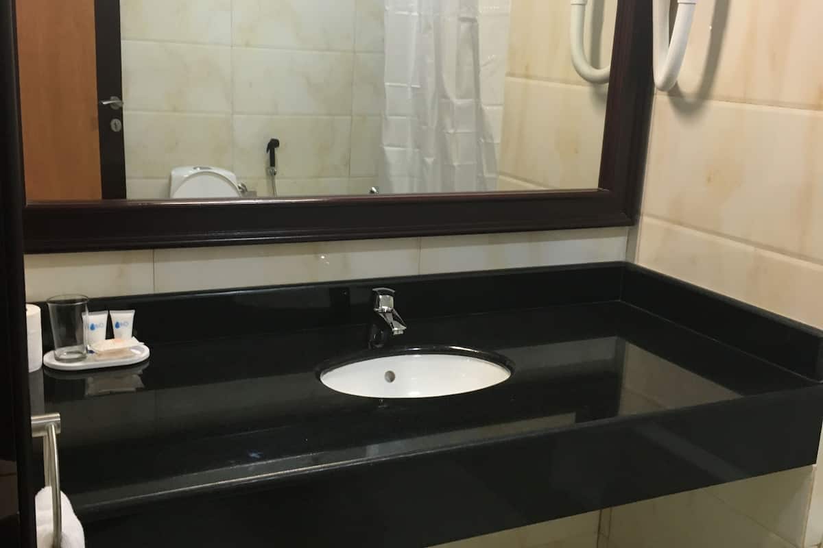 standard double room | bathroom | combined shower/bathtub, deep-soaking bathtub, free toiletries