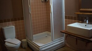 Standardzimmer, 1 Queen-Bett, Kamin, Bergseite | Badezimmer | Dusche, kostenlose Toilettenartikel, Haartrockner, Hausschuhe