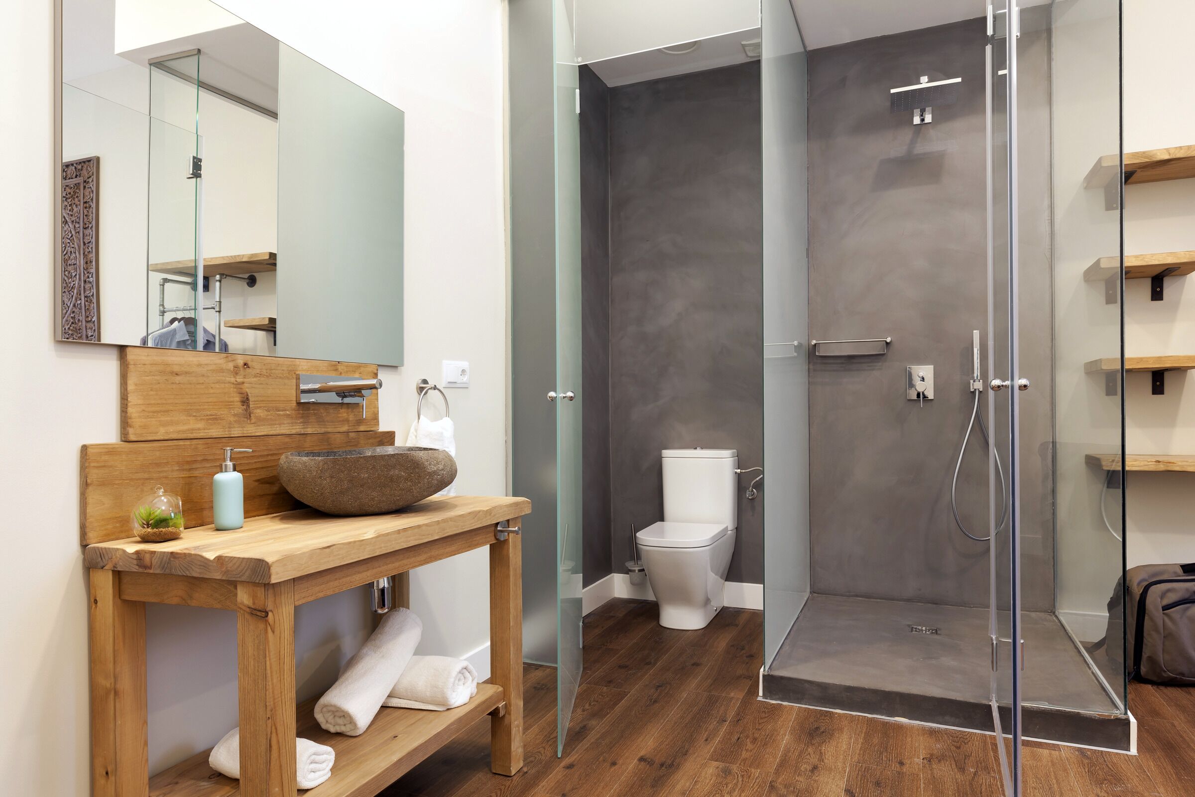 eco-friendly toiletries, hair dryer, towels, soap