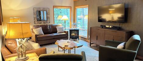 TV connectée, cheminée, lecteur de DVD