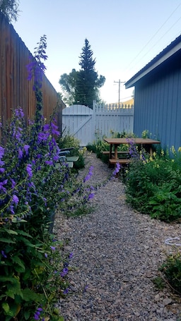 Outdoor dining. Gorgeous Studio home, Fenced yard, Open Yr Rnd, Dog Friendly.