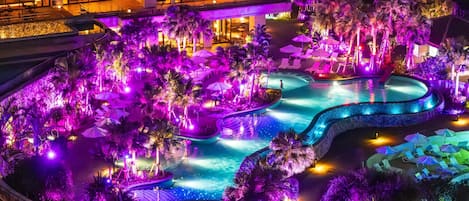 Indoor pool, seasonal outdoor pool, pool cabanas (surcharge)