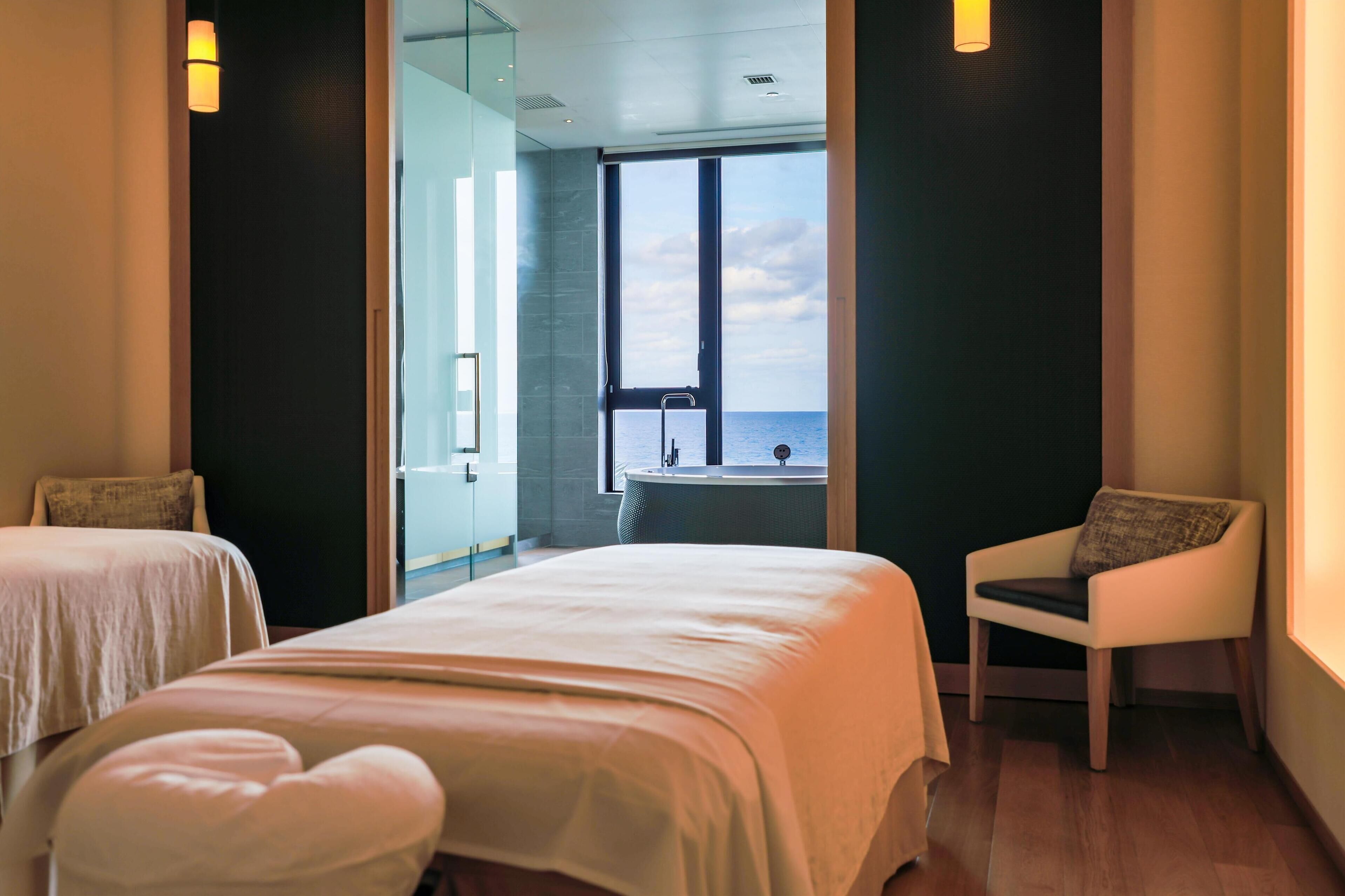 couples treatment room(s), hot tub, body treatments, facials