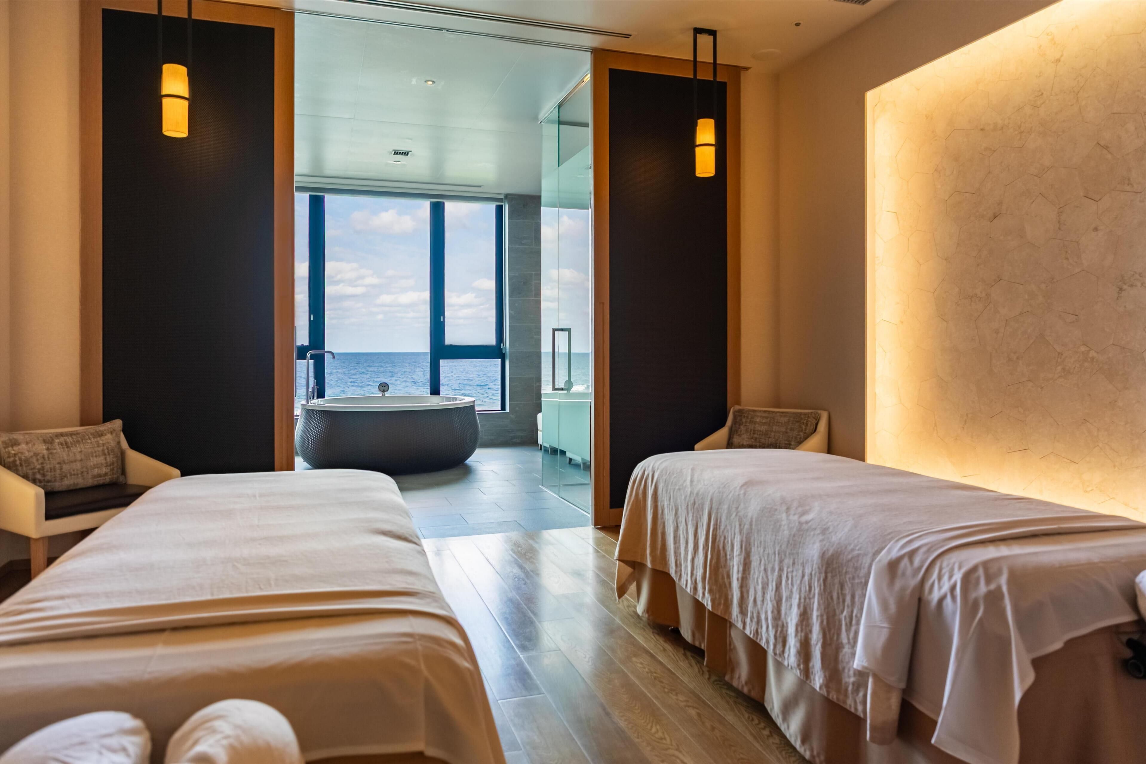 couples treatment room(s), hot tub, body treatments, facials