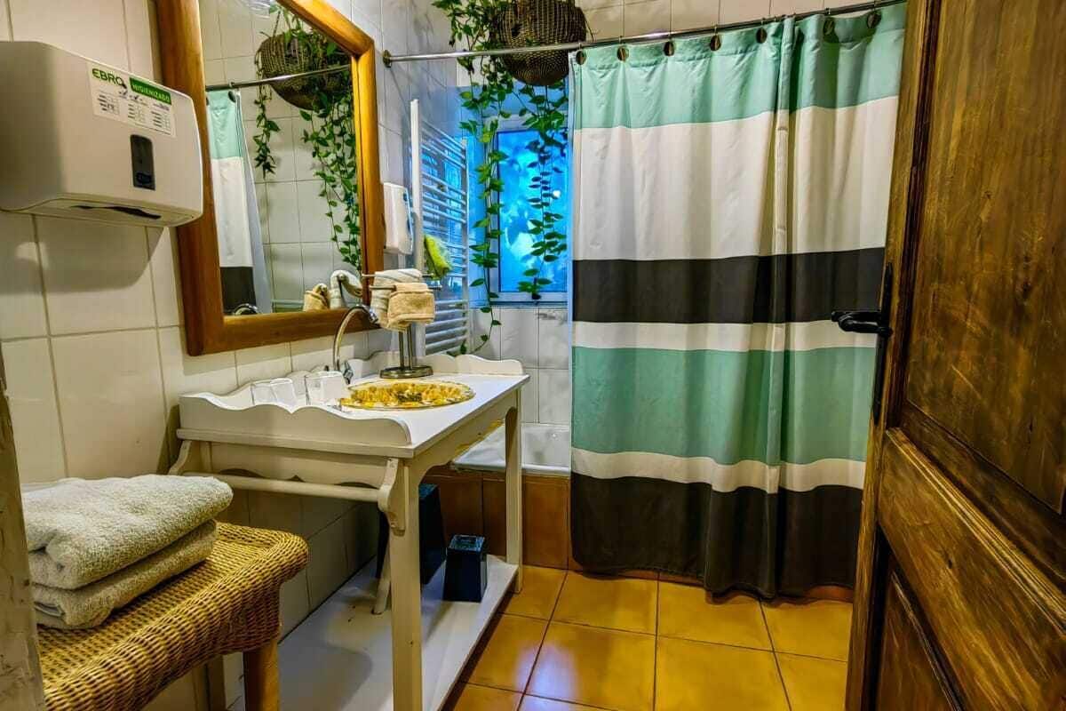 combined shower/bathtub, designer toiletries, hair dryer, towels