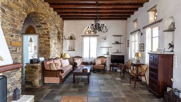 Smart TV, fireplace, video games, DVD player