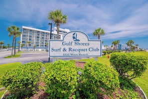A sign for Gulf Shores Surf & Racquet Club at 1832 West Beach.