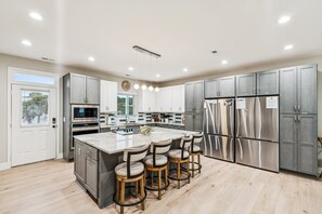 Fridge, microwave, oven, stovetop - BeachZilla! Oceanfront Pet Friendly! Screen Porch with Dining Area (Folly Beach)