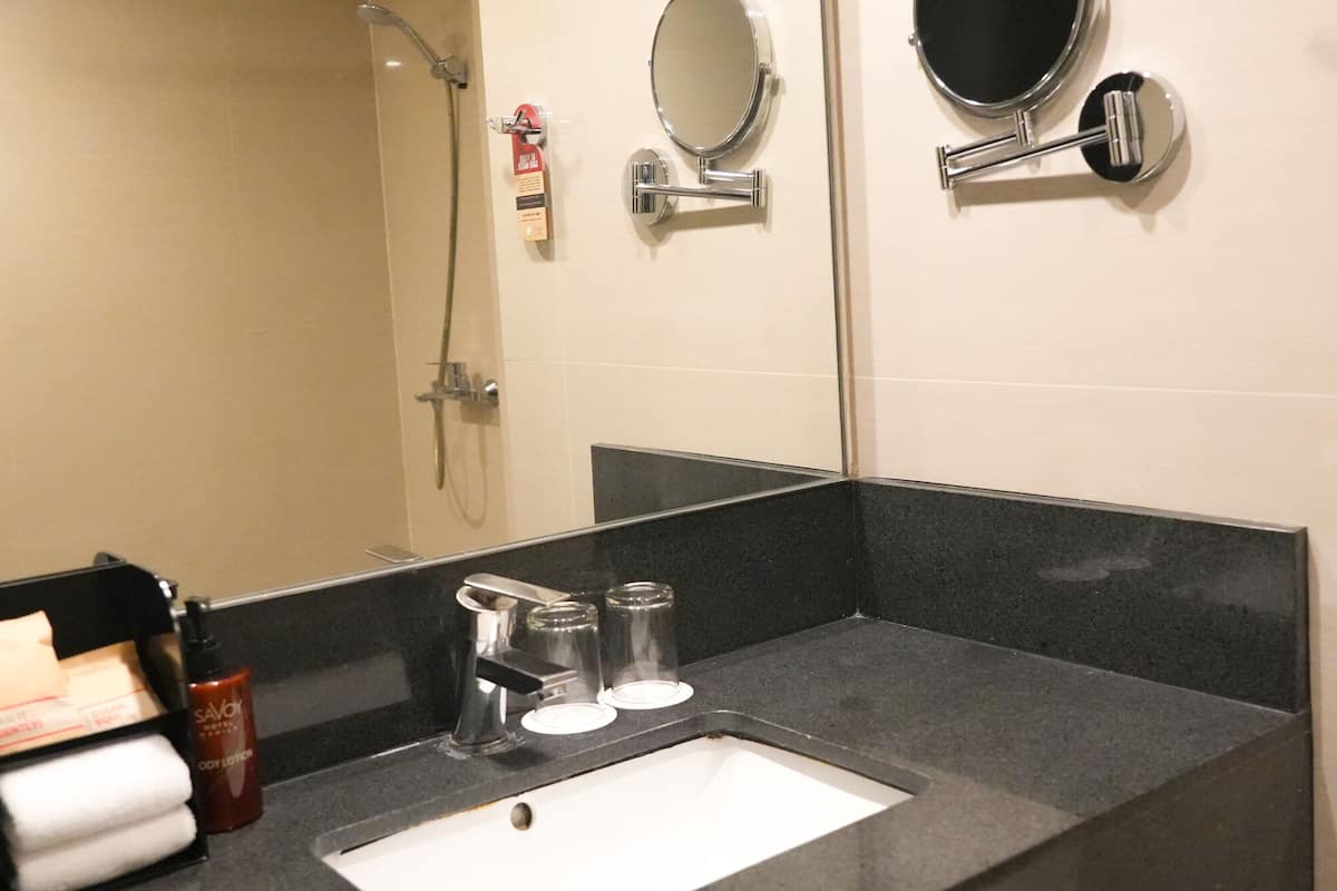 shower, eco-friendly toiletries, hair dryer, slippers