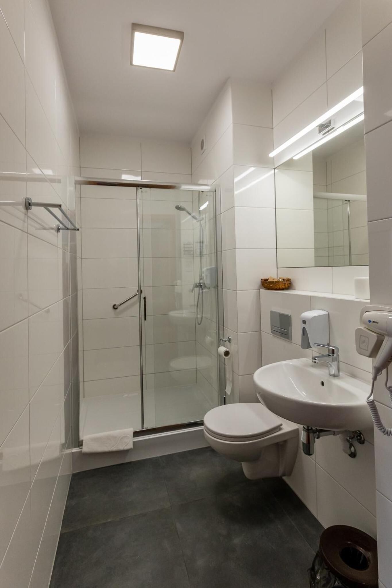 shower, free toiletries, hair dryer, towels