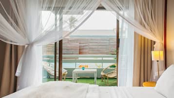 Suite, 1 kingsize bed | 1 slaapkamer, luxe beddengoed, een kluis op de kamer, een bureau