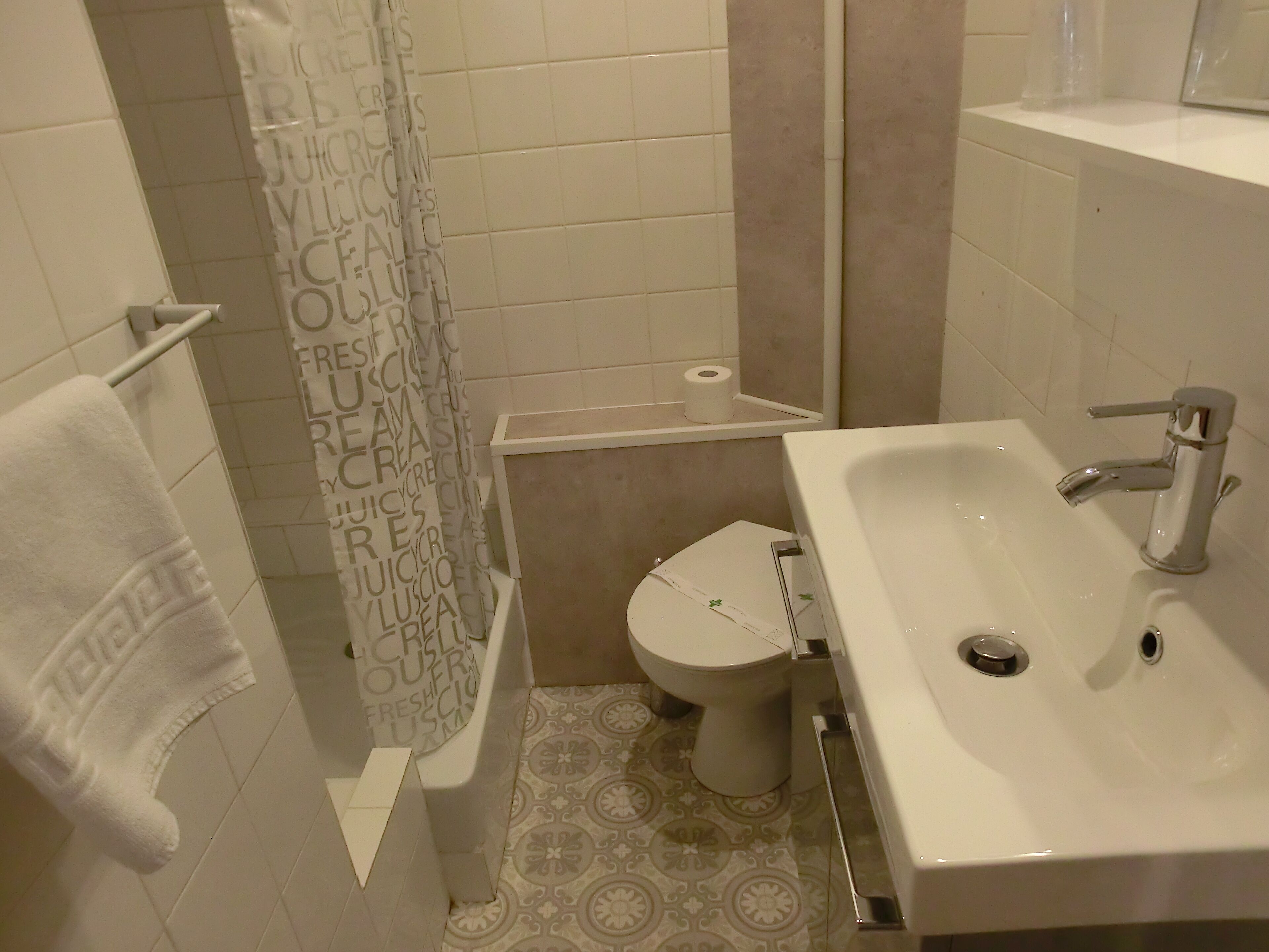 superior double room | bathroom | shower, free toiletries, hair dryer, towels
