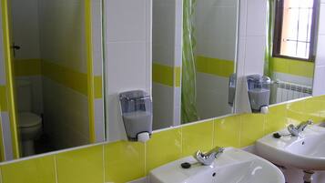 Shower, deep-soaking bathtub