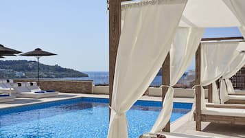 Seasonal outdoor pool, open 9:00 AM to 7:00 PM, pool umbrellas