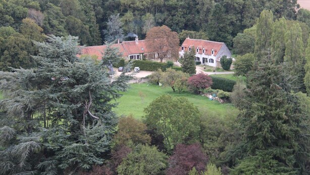A large house surrounded by dense trees and a well-maintained lawn. - B&B La Ferme Des Bordes (Pontlevoy)