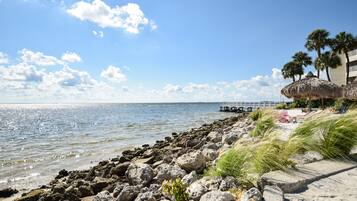 Plage privée, chaises longues
