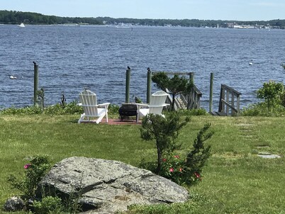 Classic waterfront cottage on Prudence Island, private beach, dock & mooring