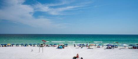 On the beach, motor boating