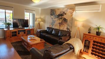 Smart TV, DVD player, books, video library