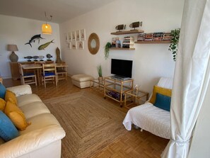 TV, DVD player, video library