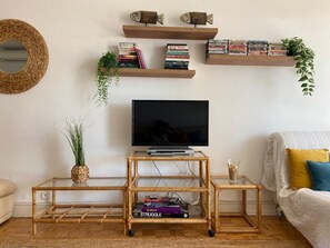 TV, DVD player, video library