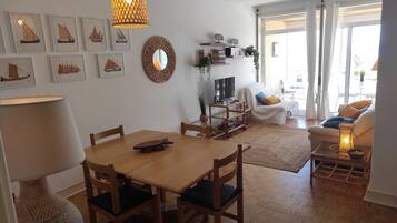 TV, DVD player, video library