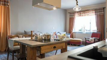 Deluxe Apartment, 1 Bedroom, City View | Private kitchen | Fridge, microwave, stovetop, coffee/tea maker